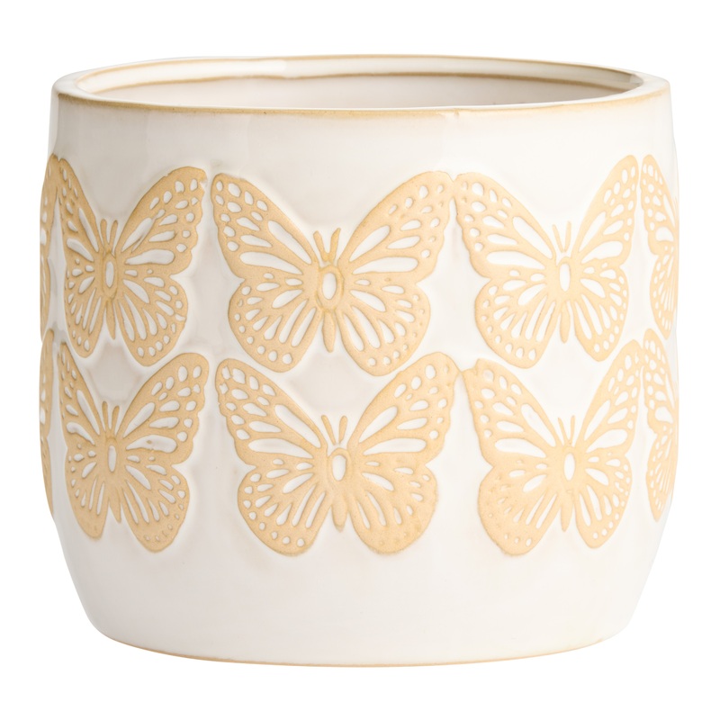 Ivory Ceramic Embossed Butterfly Planter