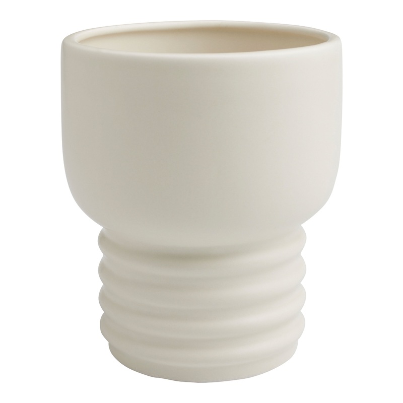 Ivory Ceramic Ribbed Pedestal Planter