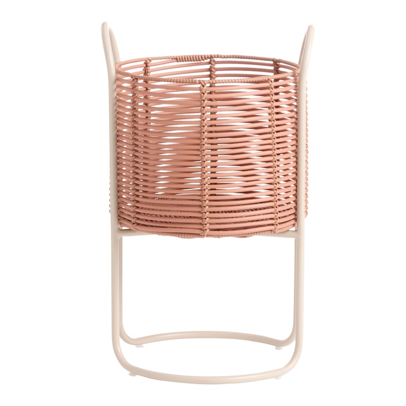 Kimora Pink Polyrattan Rope Planter with White Metal Stand