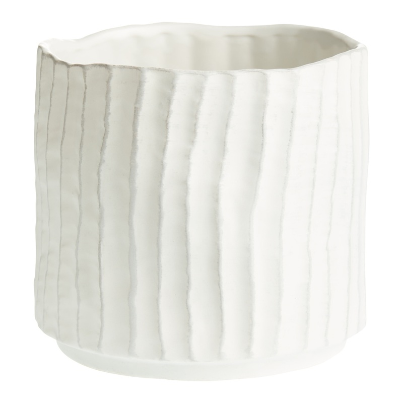 Matte White Ribbed Organic Ceramic Planter
