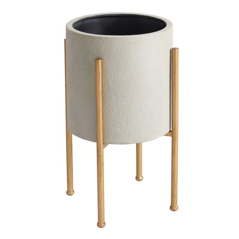 Medium Gray Planter with Brass Stand