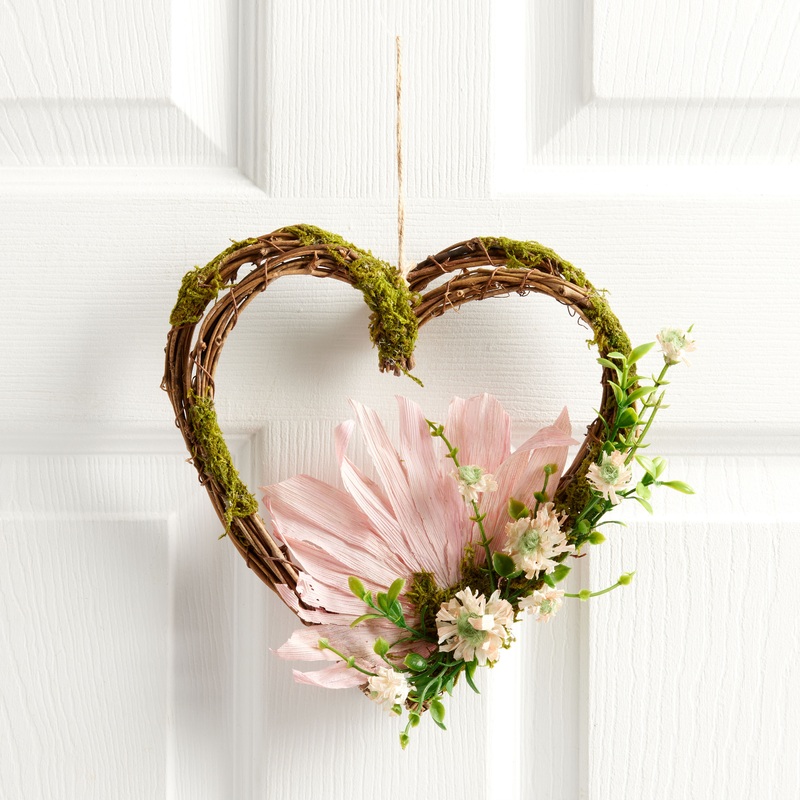 Mini Faux Floral Mossy Heart Wreath