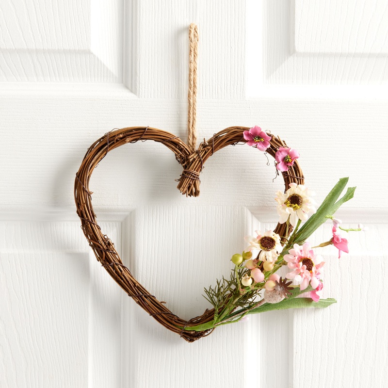 Mini Faux Spring Floral Heart Wreath