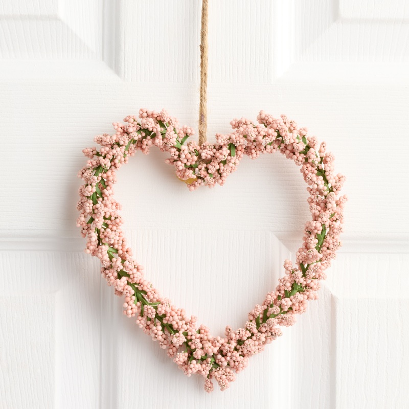 Mini Pink Faux Berries Heart Wreath