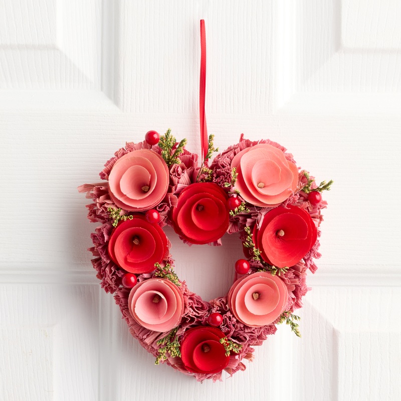 Mini Red and Pink Wood Curl Heart Wreath