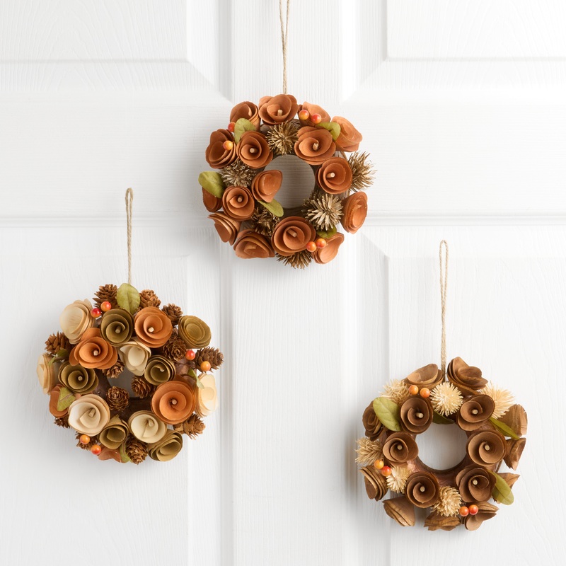 Mini Wood Curl Harvest Wreaths Set of 3
