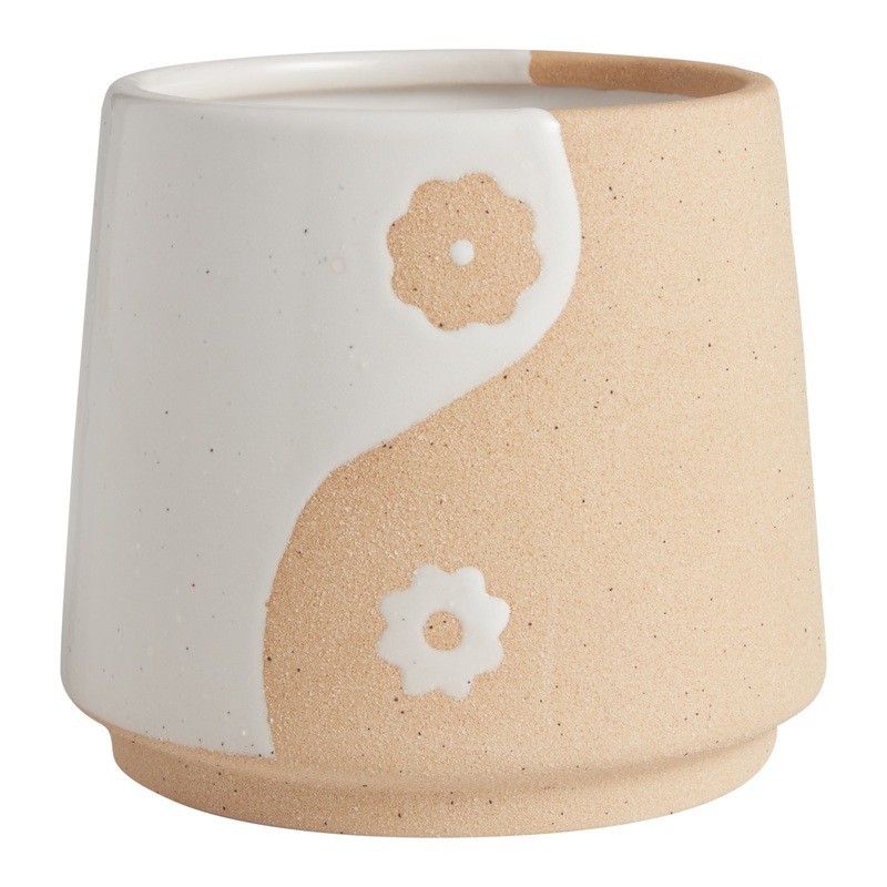 Natural and White Ceramic Peace Flower Planter