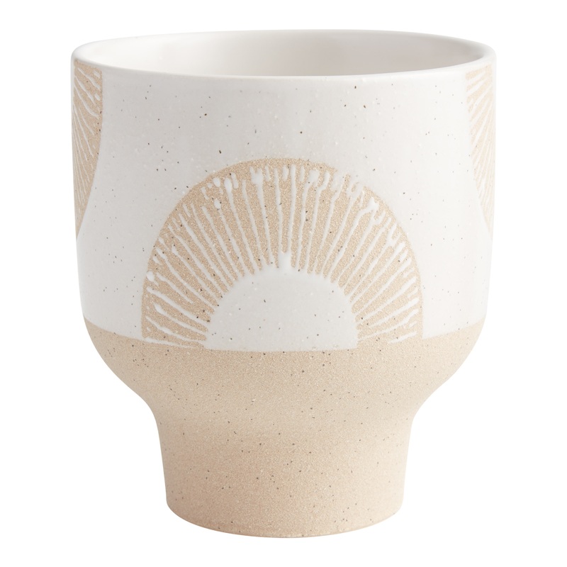 Natural and White Circle Ceramic Pedestal Planter