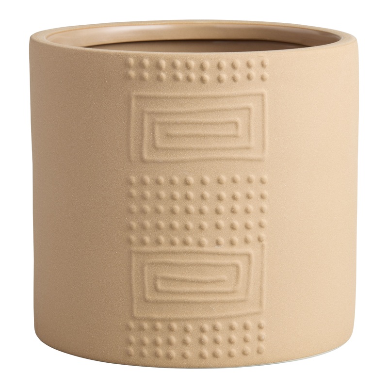 Natural Ceramic Embossed Dot and Spiral Planter
