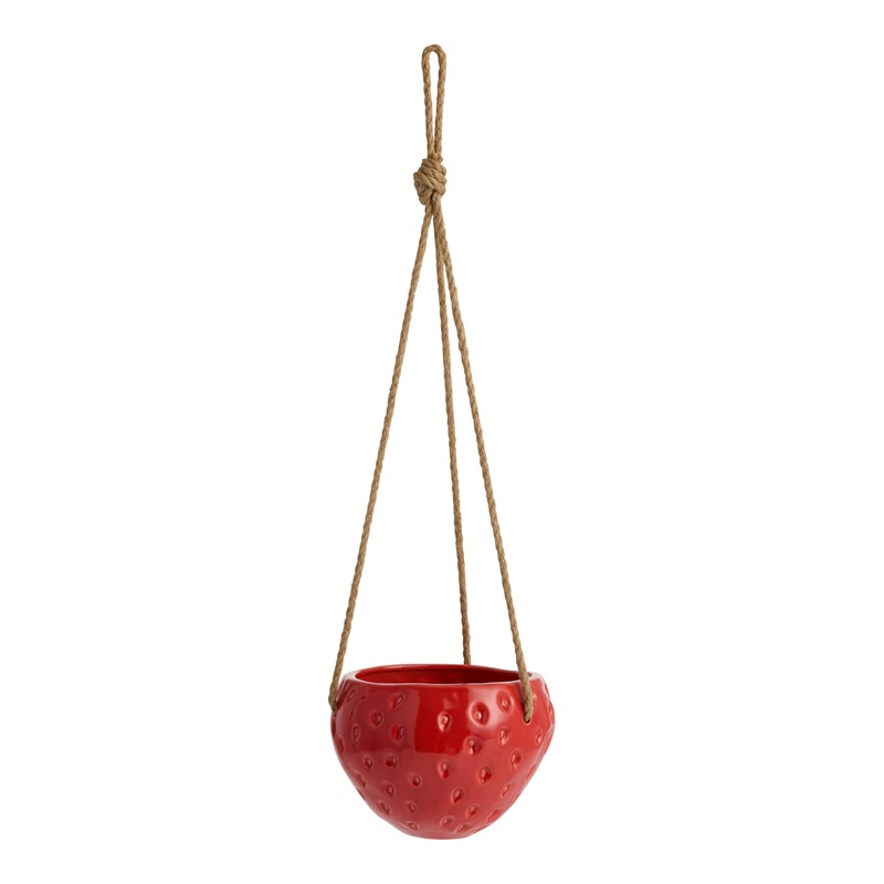 Red Ceramic Strawberry Hanging Planter
