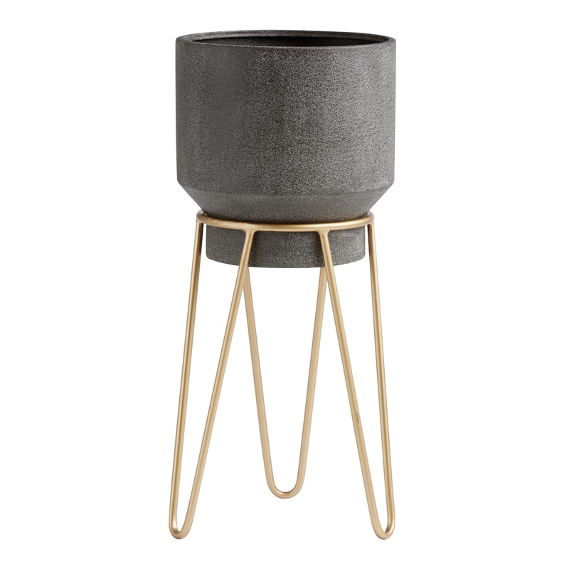 Tapered Black Metal Planter With Gold Hairpin Stand
