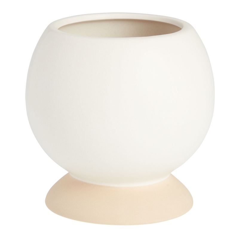 White and Natural Ceramic Pedestal Planter
