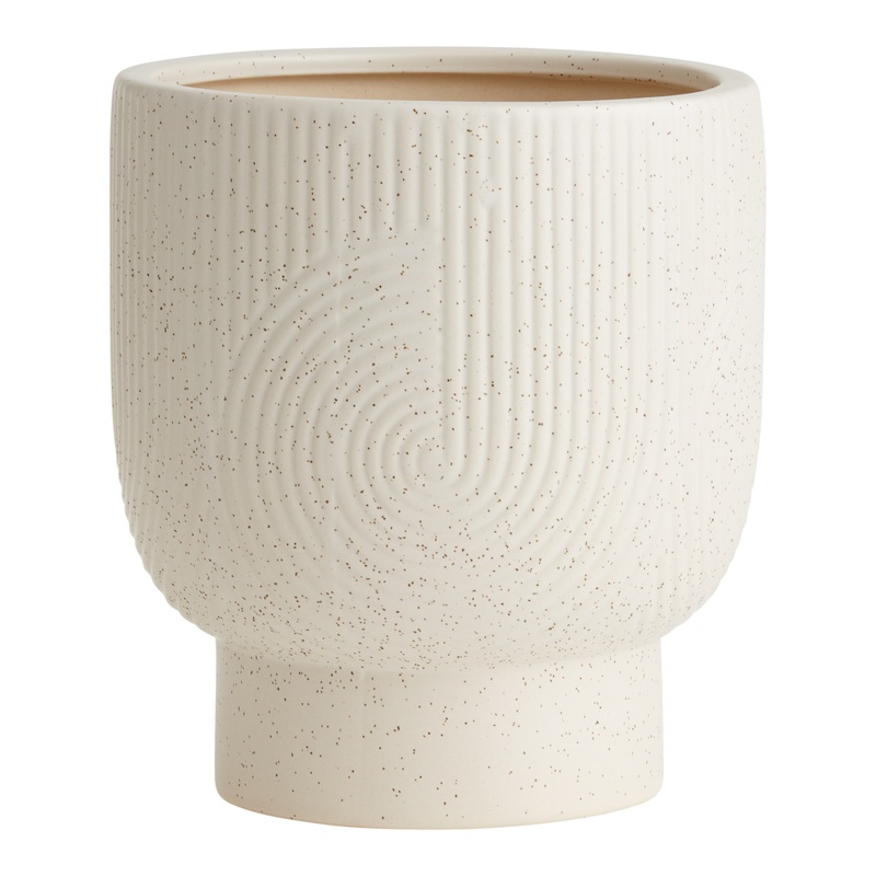 White Speckled Ceramic Swirl Pedestal Planter