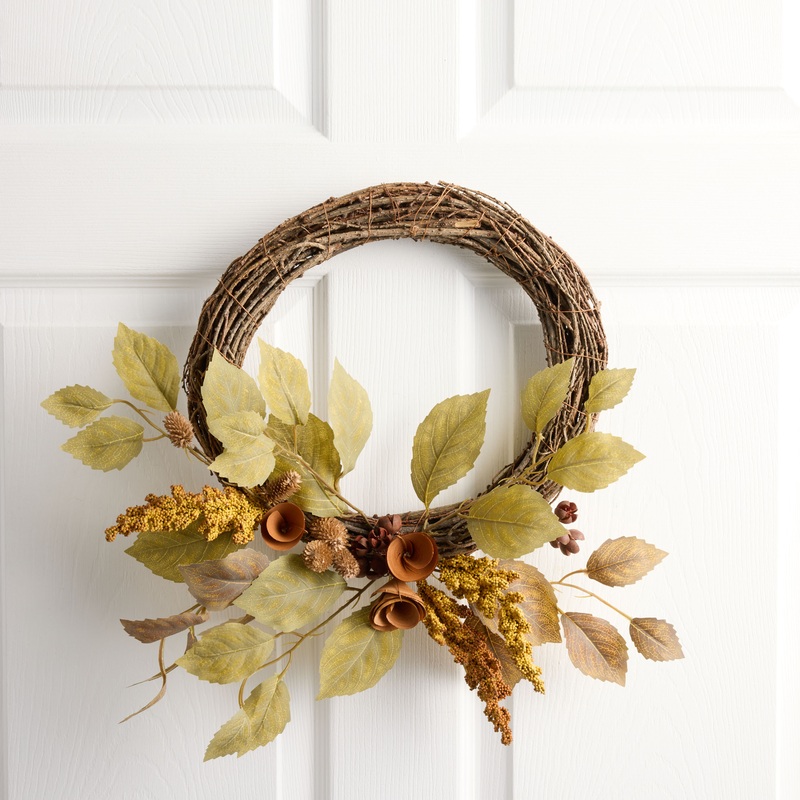 Wood Curl Flower and Faux Greenery Wreath