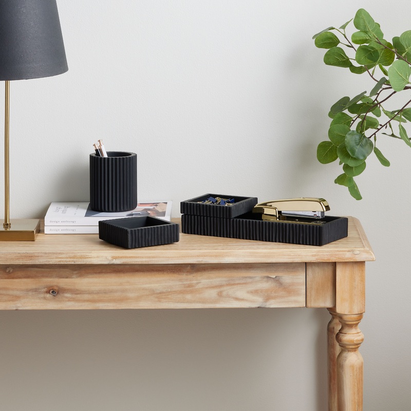 Blane Black Wood Fluted Nesting Desk Trays 3 Piece