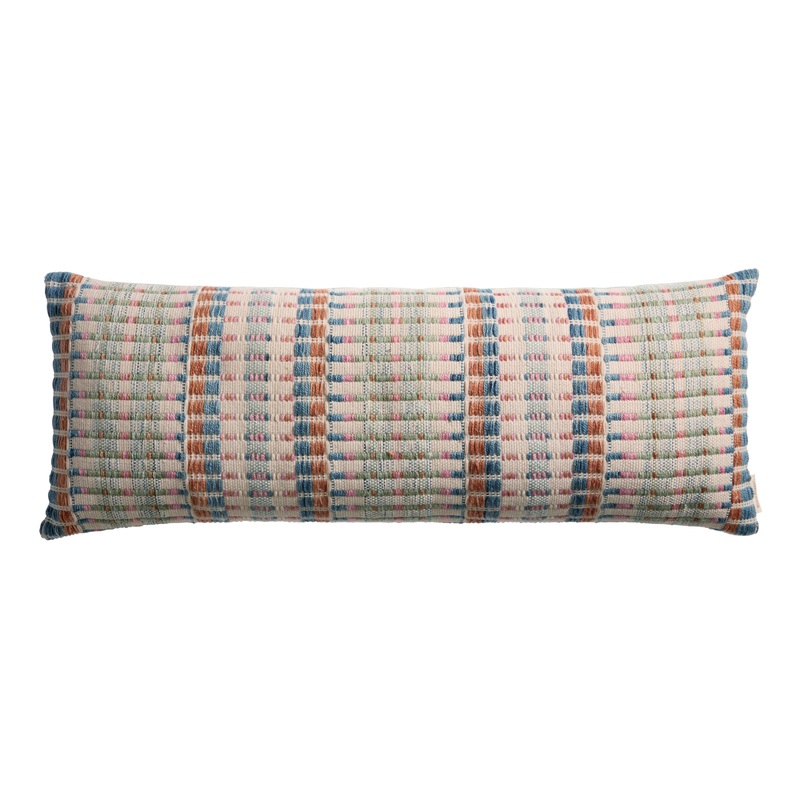 Extra Wide Ivory Broken Stripe Indoor Outdoor Lumbar Pillow