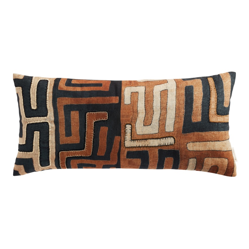 Extra Wide Rust Kuba Print Indoor Outdoor Lumbar Pillow