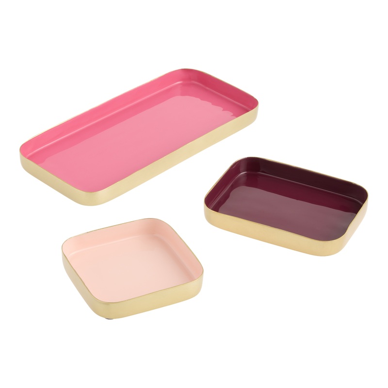 Fae Pink Multi Enameled Metal Desk Tray 3 Piece