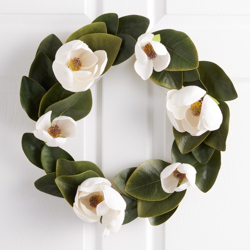 Faux Magnolia Flowers And Leaves Wreath