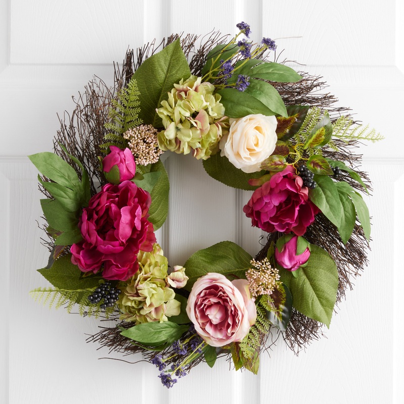 Faux Rose And Hydrangea Wreath