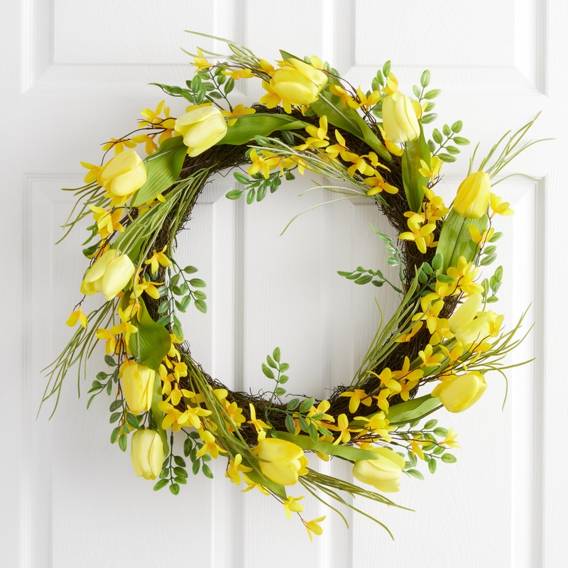 Faux Tulip And Forsythia Wreath