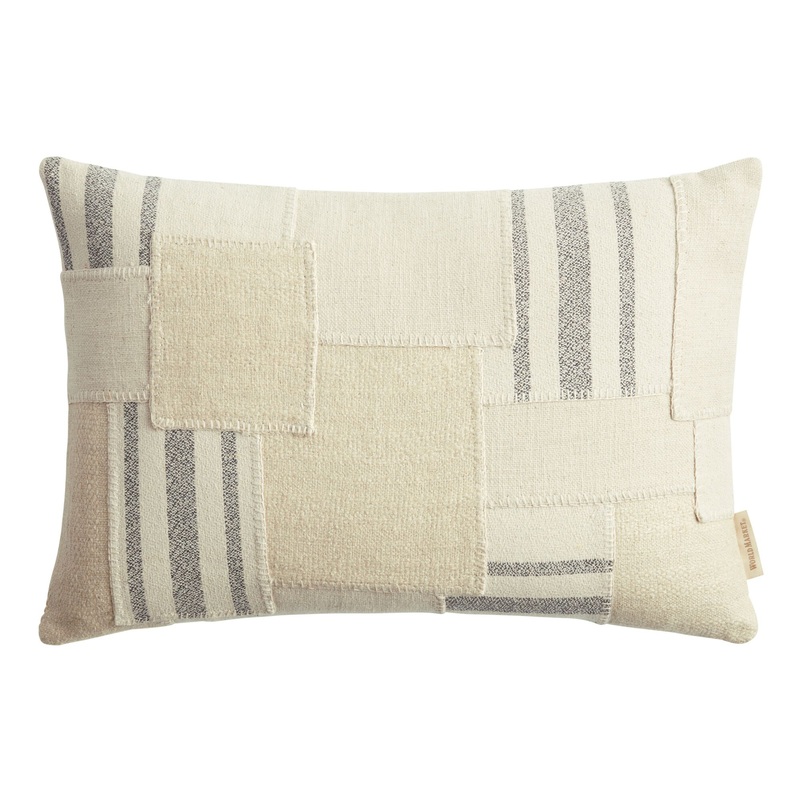 Gray and Ivory Patchwork Lumbar Pillow