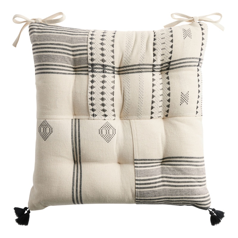 Ivory And Black Patchwork Chair Cushion