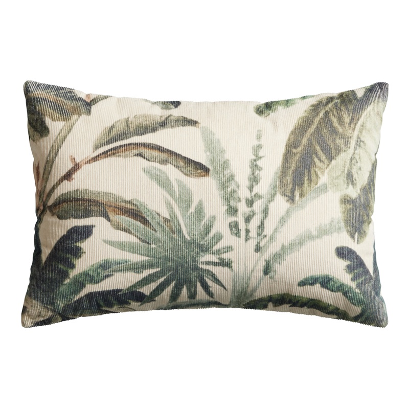 Ivory And Green Tropics Print Lumbar Pillow