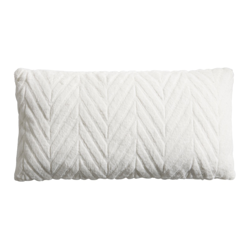 Ivory Faux Fur Chevron Lumbar Pillow