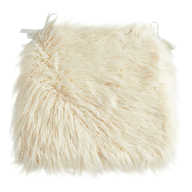 Ivory Mongolian Faux Fur Chair Cushion