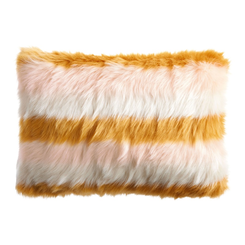 Ivory Multicolor Faux Fur Striped Lumbar Pillow