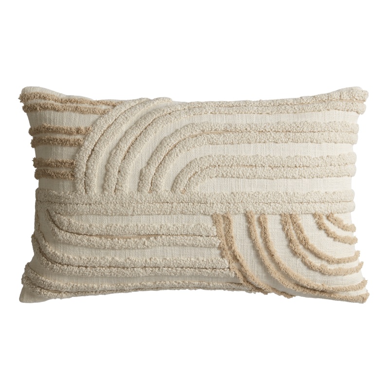 Ivory Tufted Curved Lines Lumbar Pillow