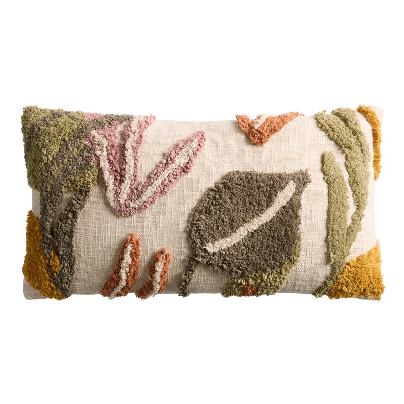 Multicolor Tufted Abstract Leaves Lumbar Pillow