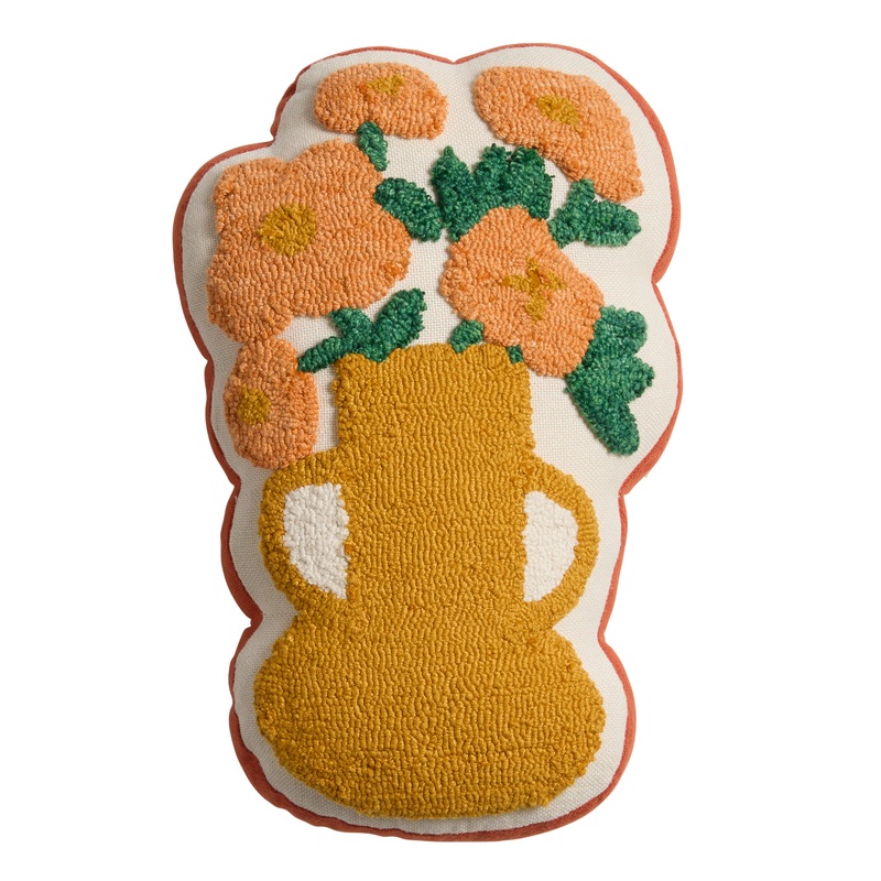 Mustard and Ivory Vase Shaped Indoor Outdoor Throw Pillow