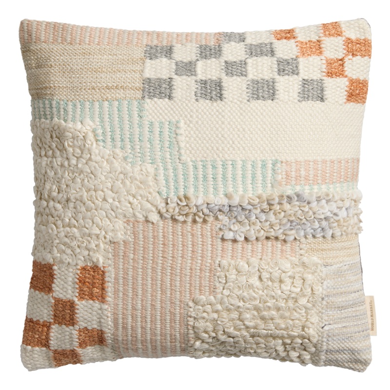 Muted Stripe and Check Indoor Outdoor Throw Pillow