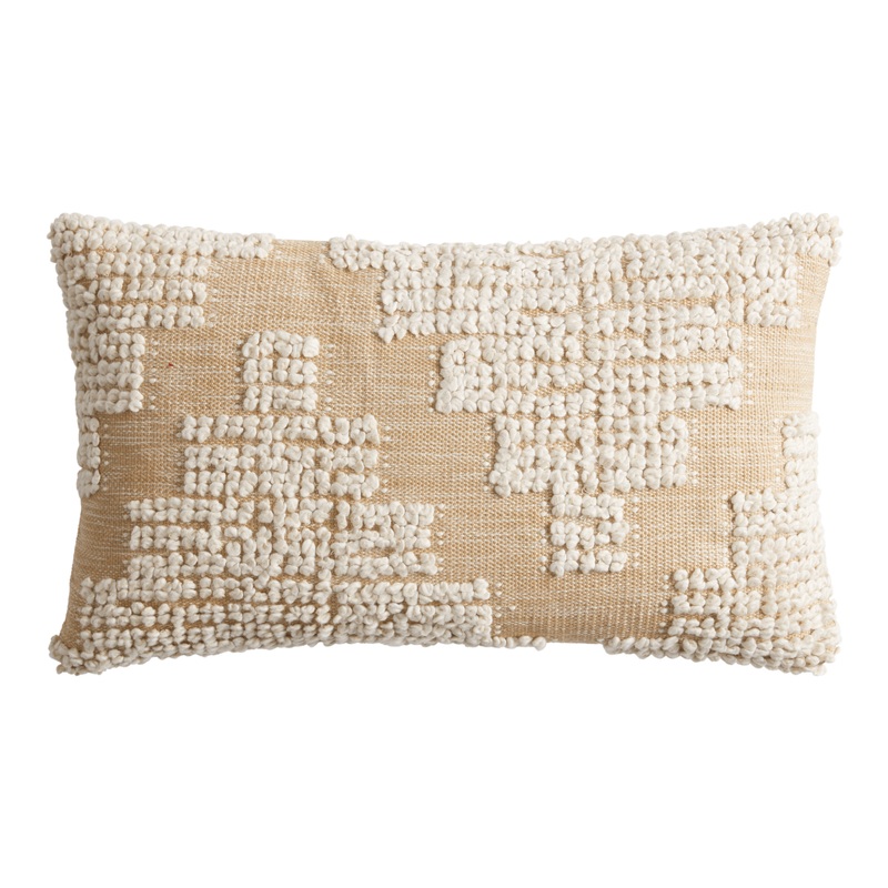 Natural and Ivory Woven Peaks Lumbar Pillow