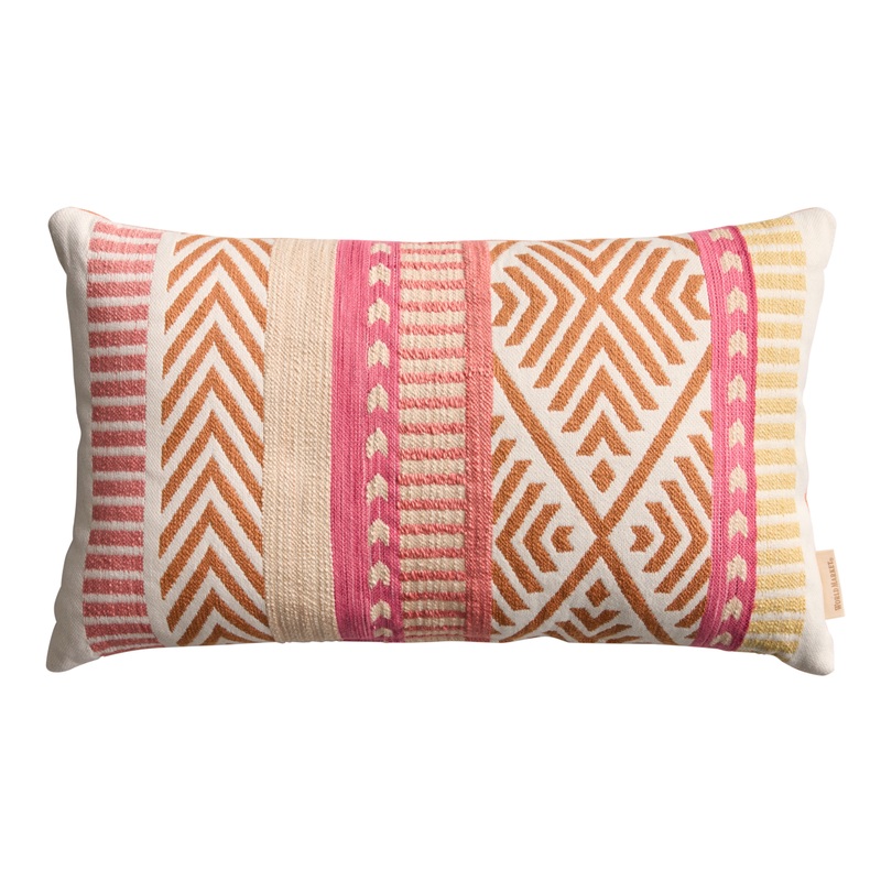 Orange and Pink Geo Stripe Indoor Outdoor Lumbar Pillow