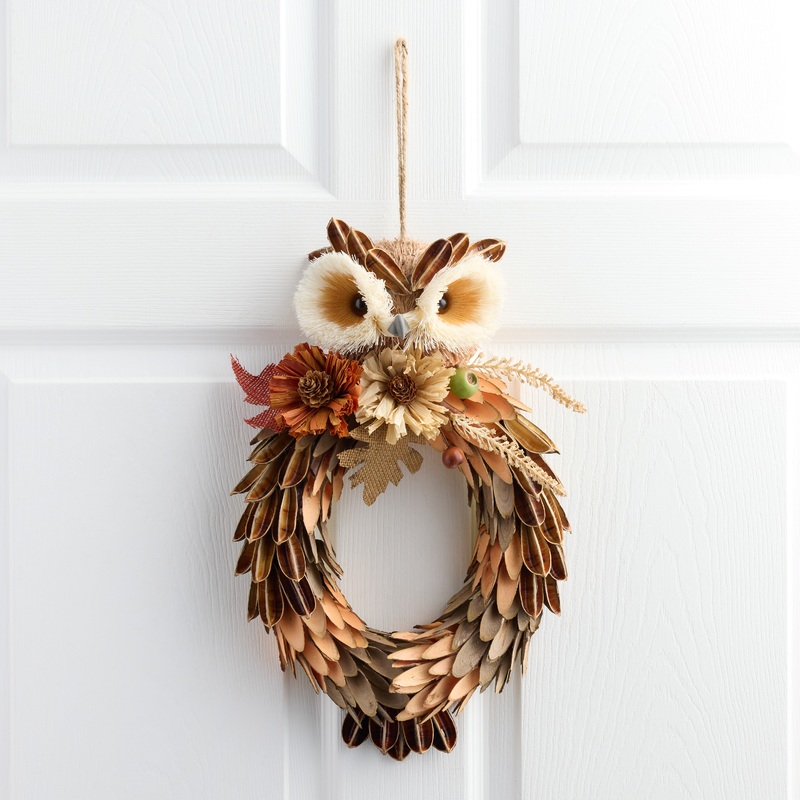 Oval Harvest Owl Wood Curl Wreath
