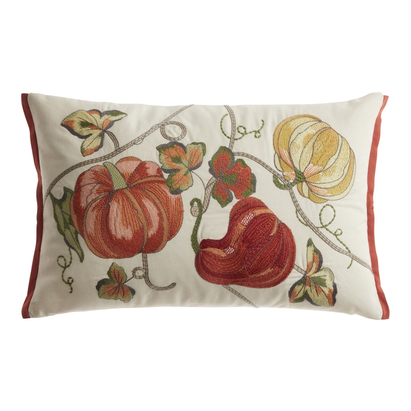 Pier Place Embroidered Pumpkin Lumbar Pillow