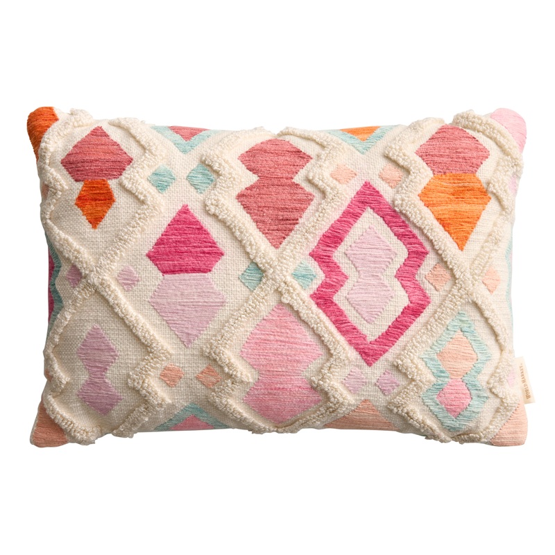 Pink and Teal Diamond Tufted Indoor Outdoor Lumbar Pillow