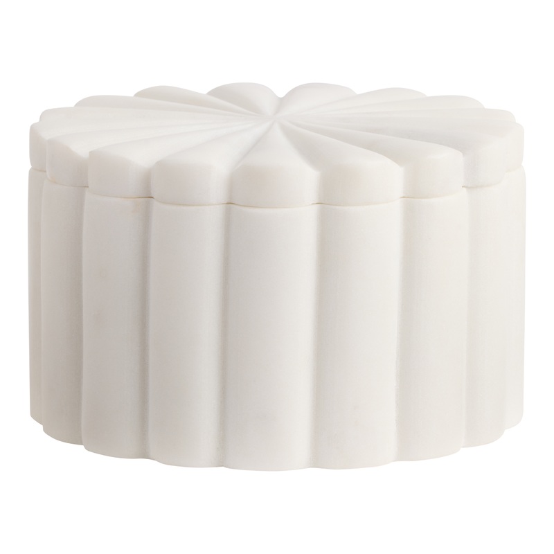 Round White Marble Scalloped Trinket Box