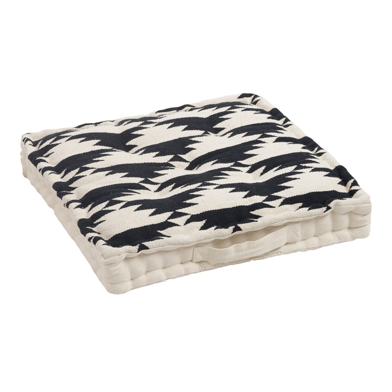Black and White Dhurrie Weave Floor Cushion