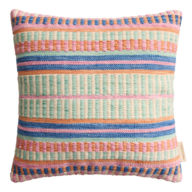 Coral and Blue Stripe Indoor Outdoor Throw Pillow