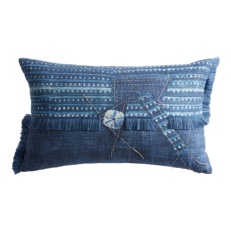 Denim Patchwork Printed Lumbar Pillow