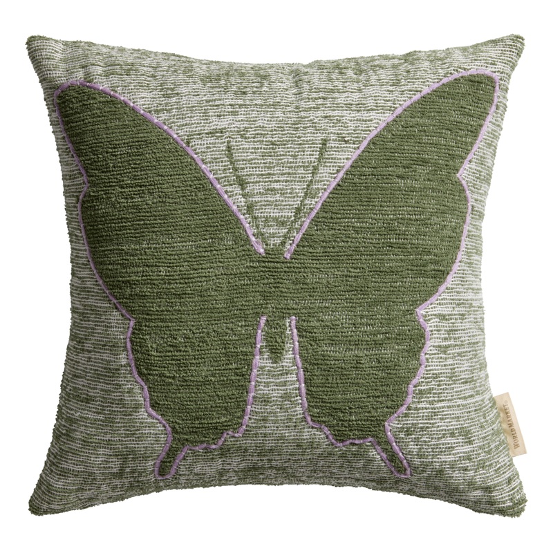 Green and Ivory Chenille Butterfly Throw Pillow