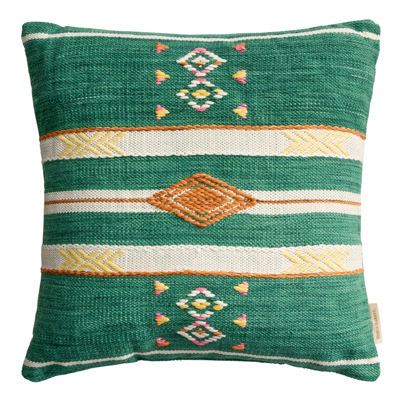 Green and Orange Diamond Stripe Indoor Outdoor Throw Pillow