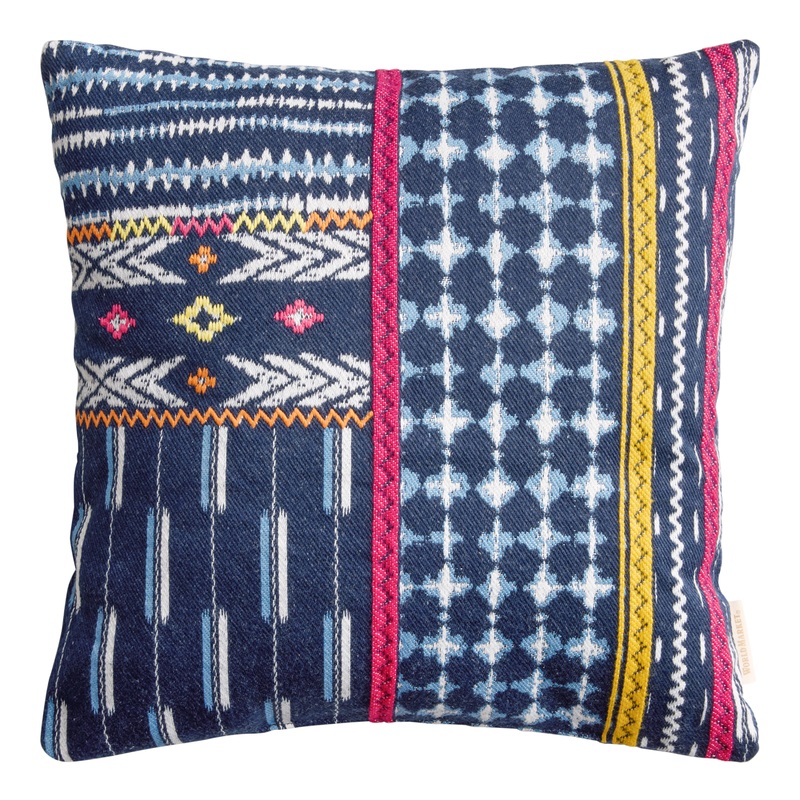 Indigo Geo Embroidered Indoor Outdoor Throw Pillow