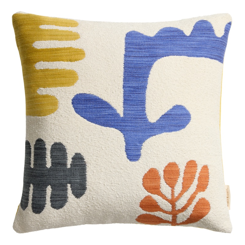 Ivory Abstract Botanical Jacquard Indoor Outdoor Throw Pillow