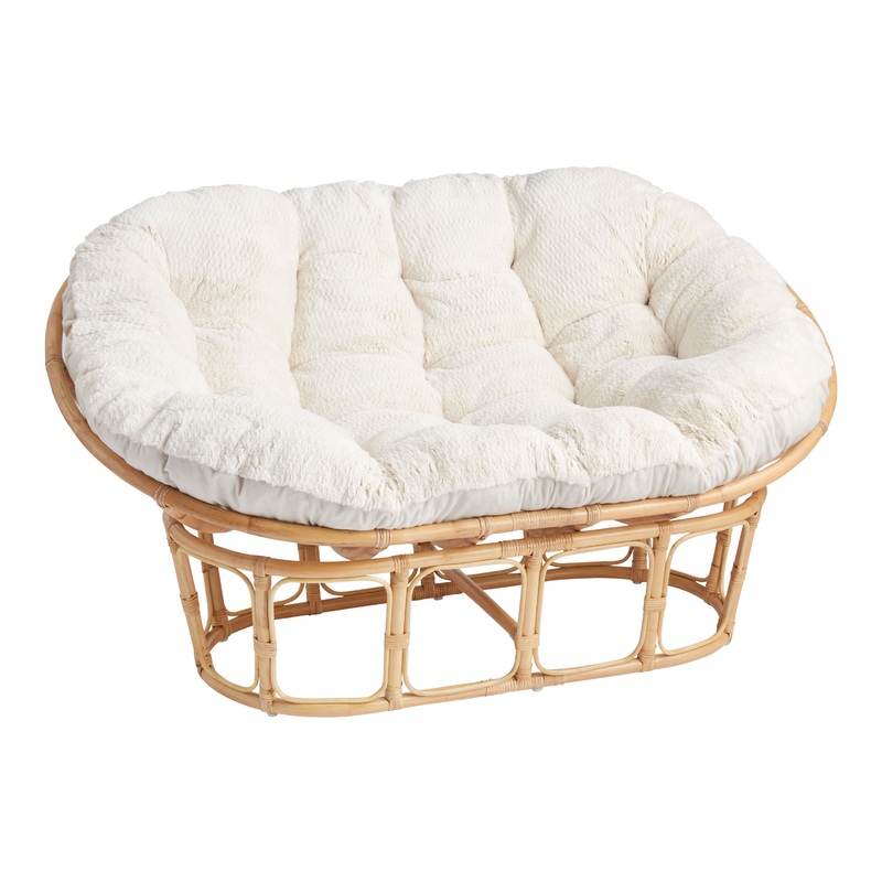 Ivory Faux Fur Double Papasan Chair Cushion