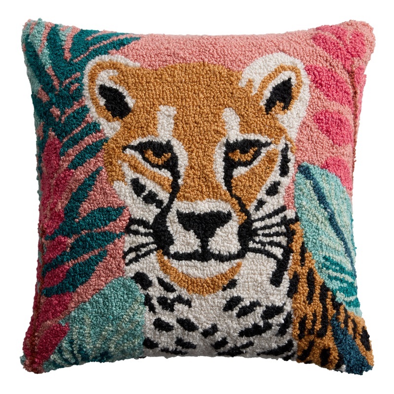 Leopard Face Tufted Indoor Outdoor Throw Pillow